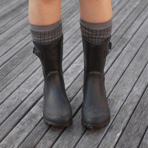 Lamington Merino Wool Socks, worn with black boots, NZ-made.