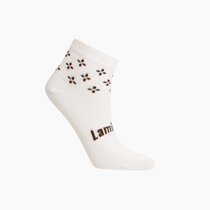 Lamington women's merino ankle socks in cream with rust and brown pattern made in New Zealand.