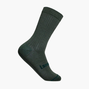 Lamington men's merino crew socks in moss green rib knit made in New Zealand.