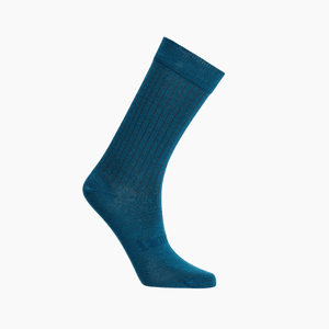 Lamington women's merino crew socks in deep teal rib knit made in New Zealand.