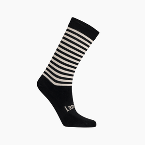 Lamington women's merino crew socks in black with latte stripes made in New Zealand.