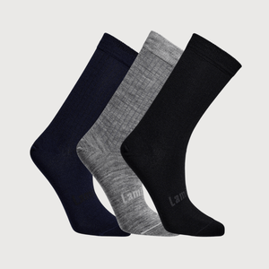 Lamington children's merino crew socks 3 pack in navy, grey and black made in New Zealand.