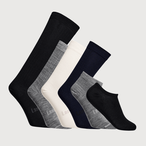Merino Wool Socks for women displayed in a 7 Day Set featuring various colors and lengths.