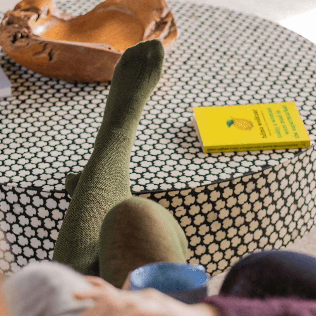 Mosey by Lamington women's merino textured knit tights in moss green.