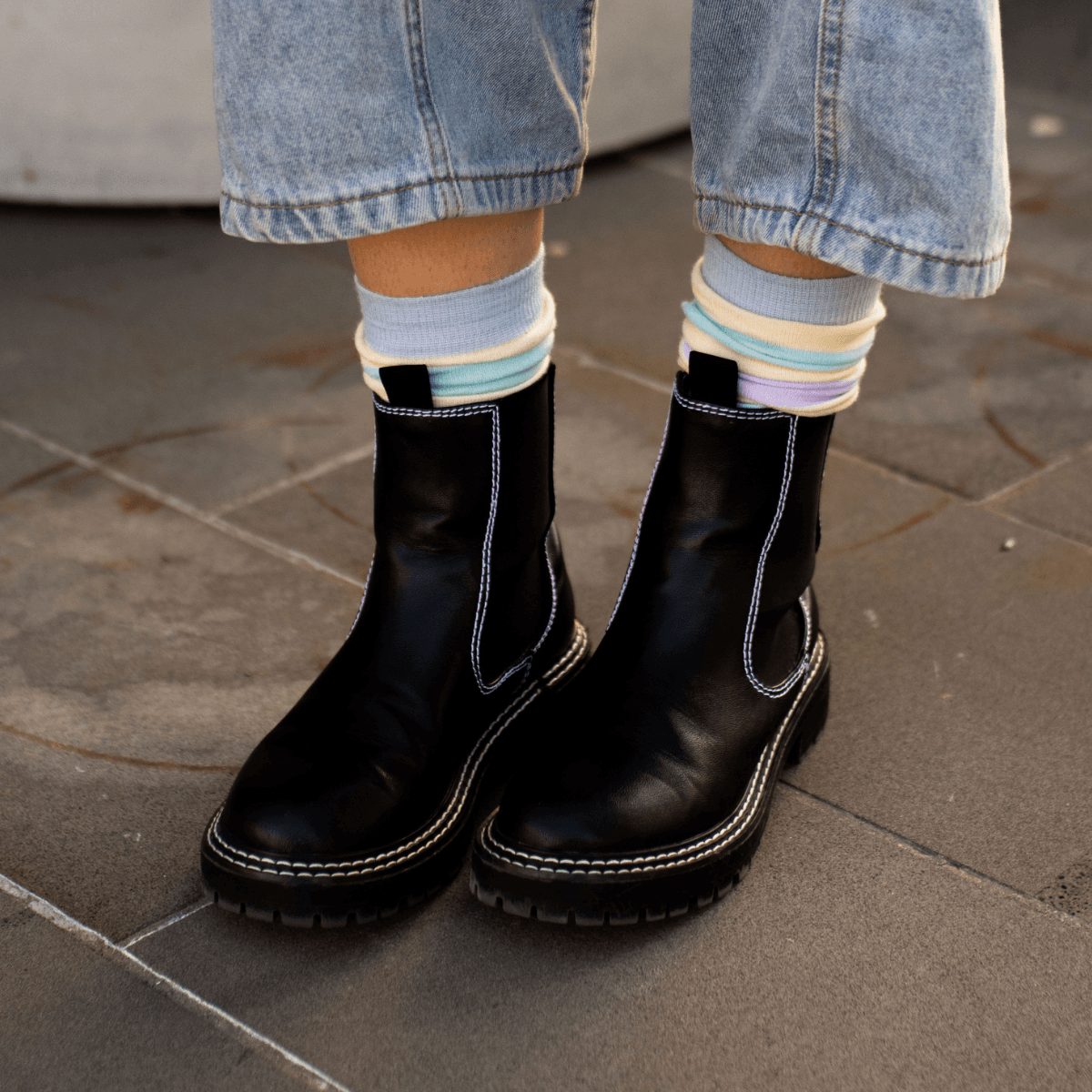 Lamington Merino Wool Socks in soft pastel stripes, made in New Zealand.