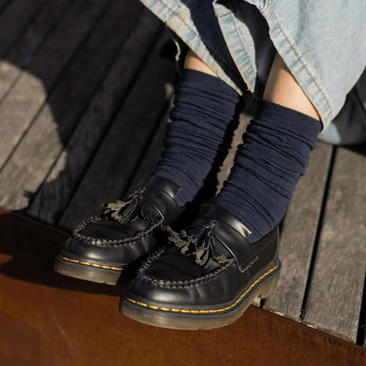 Lamington Merino Wool Socks styled with black boots, made in New Zealand.