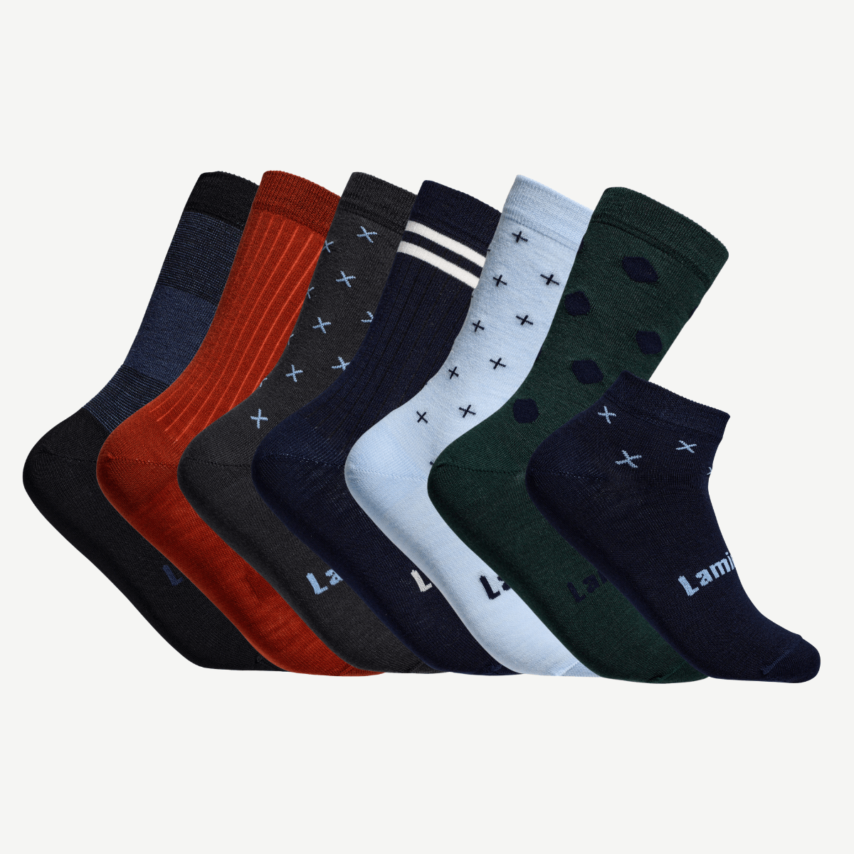 set of a mix of 7 pairs of merino wool socks for men aus design