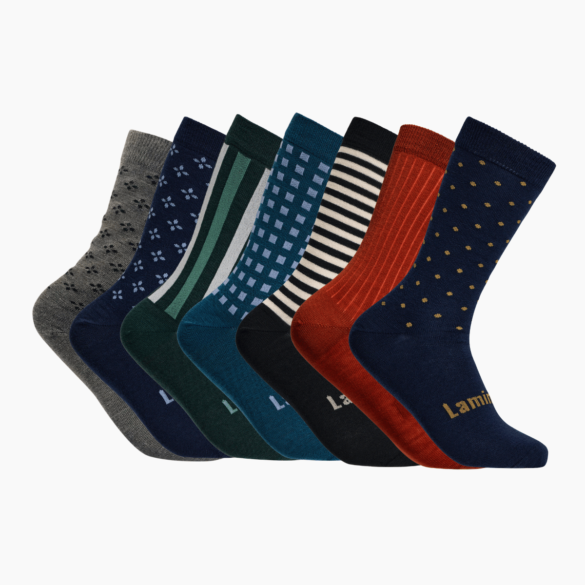 Merino Wool Socks set for men featuring 7 pairs in various patterns and colors, perfect for the week.