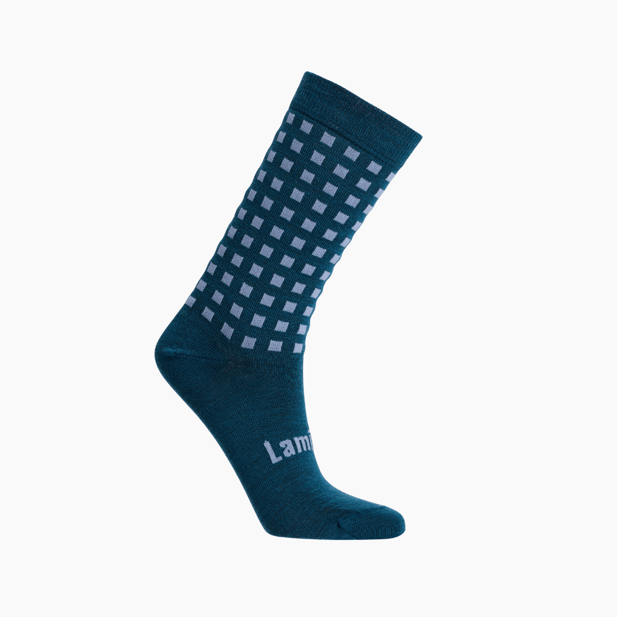 Lamington children's merino crew socks in deep teal with light blue grid pattern made in New Zealand.