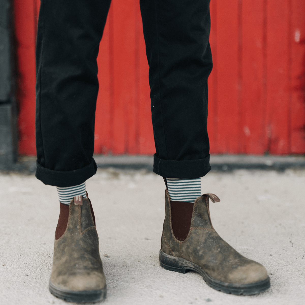 Mens merino wool crew socks Green and Latte stripes by Lamington Australia