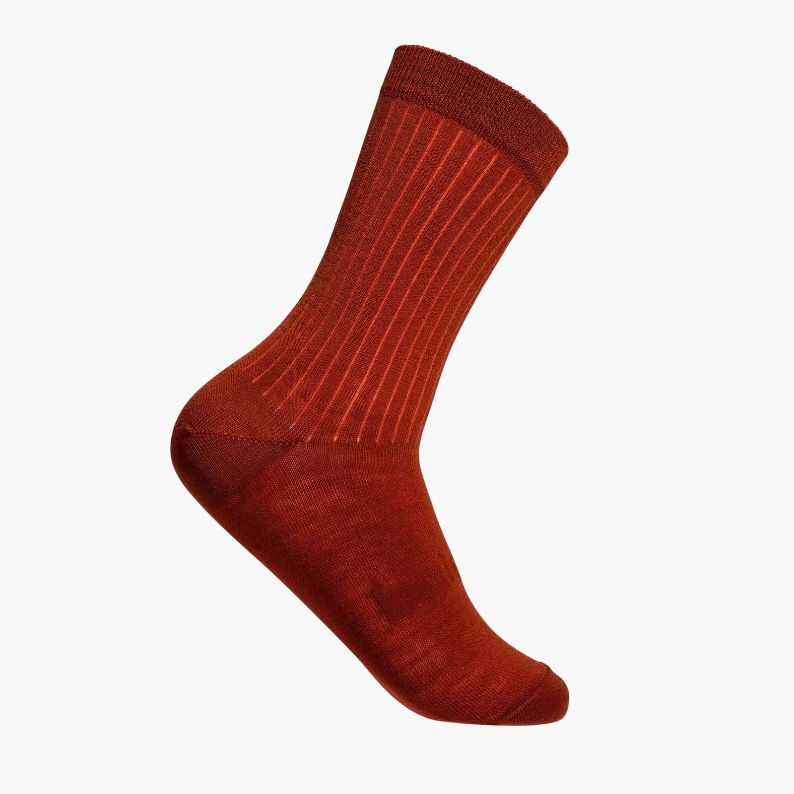 Lamington men's merino crew socks in rust rib knit made in New Zealand.