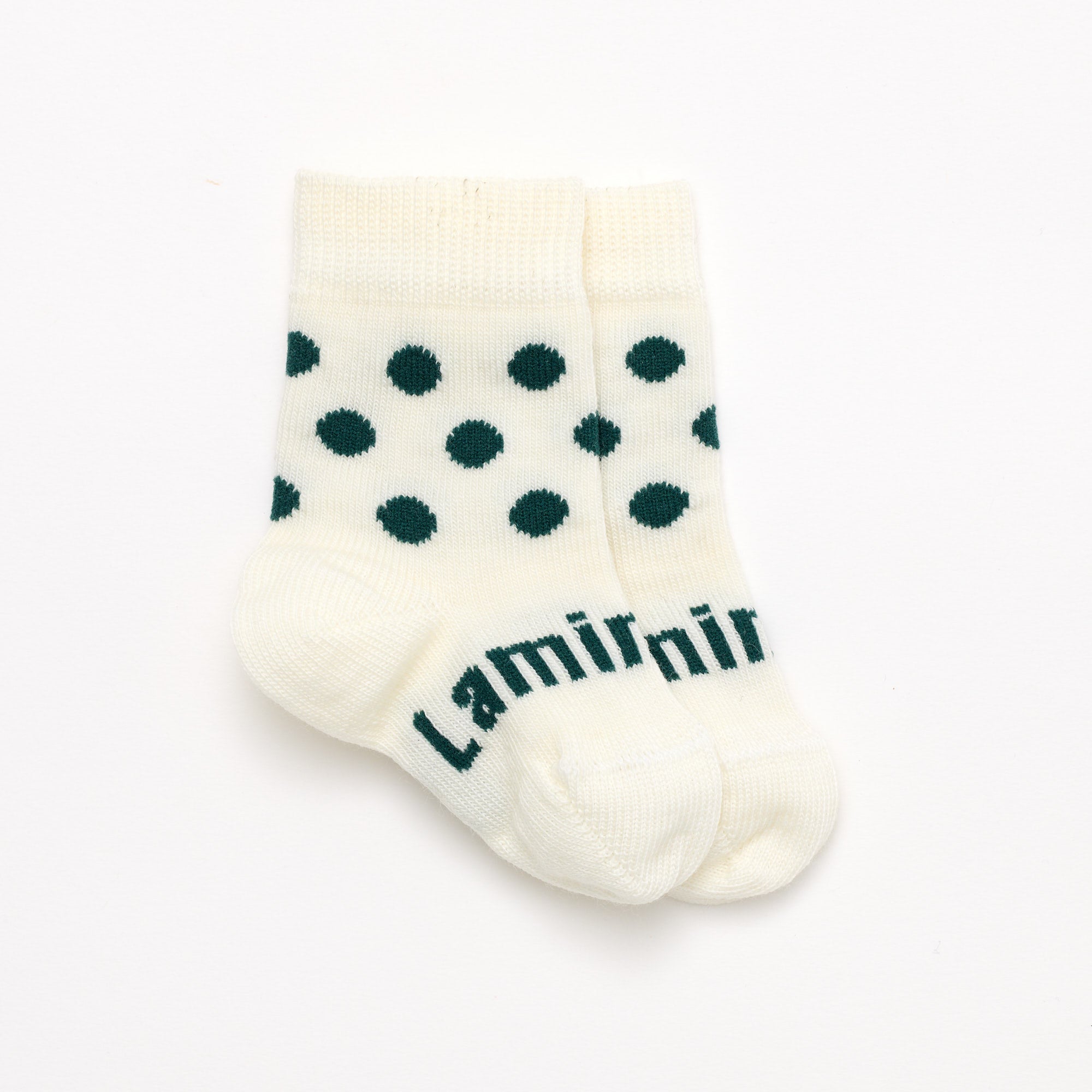 Cream with dark green spots merino wool baby crew socks by Lamington Australia