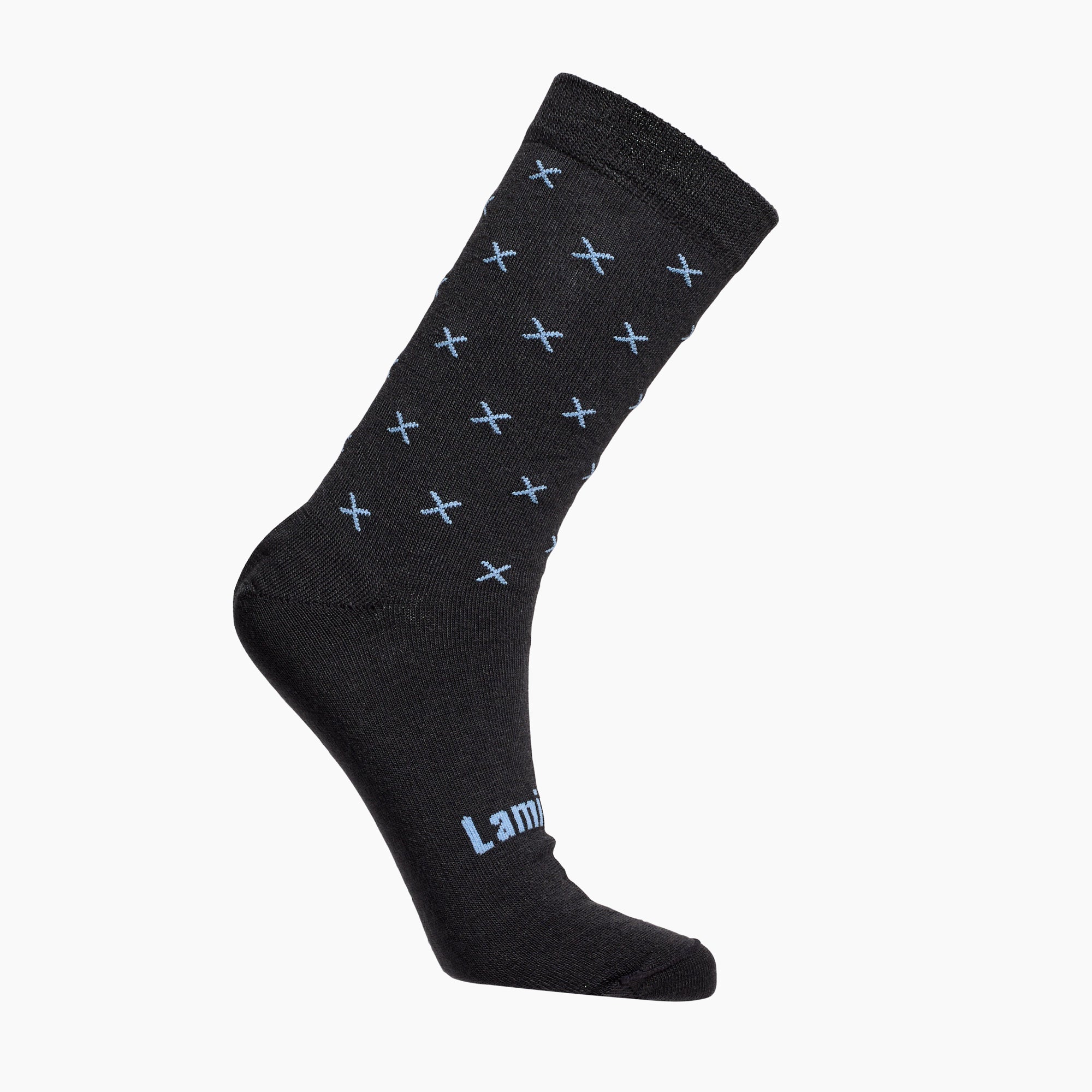 Dark Grey with light blue crosses merino wool child crew socks by Lamington Australia