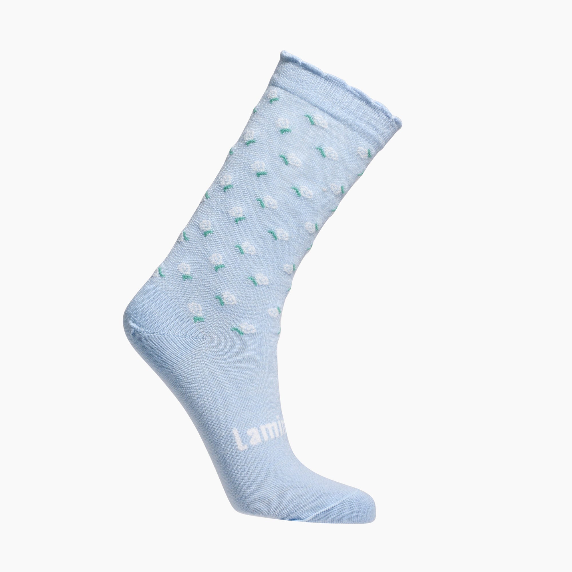 Light Blue with white flowers Merino Wool child socks by Lamington Australia