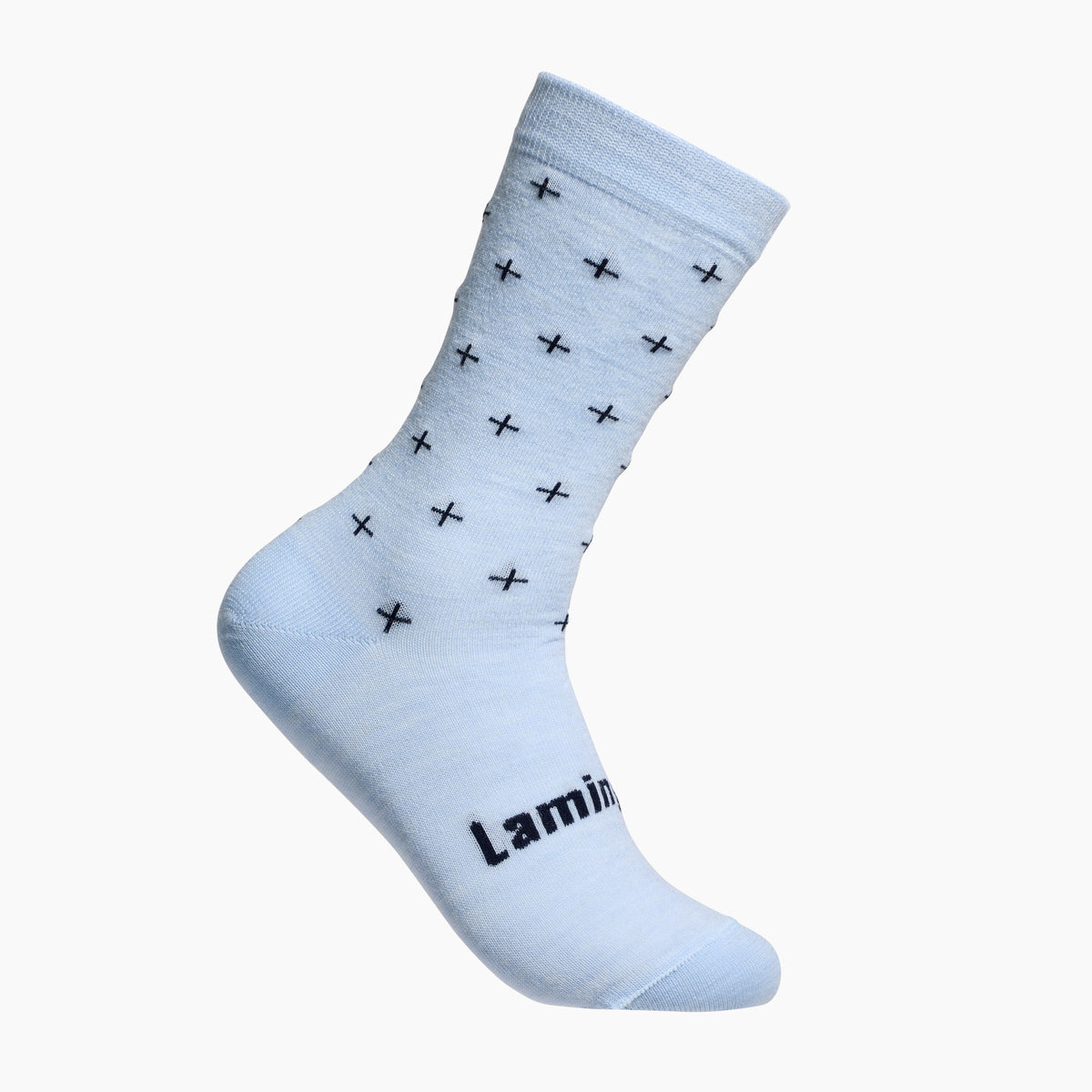 Mens merino wool crew socks Light Blue with Dark Blue crosses by Lamington Australia