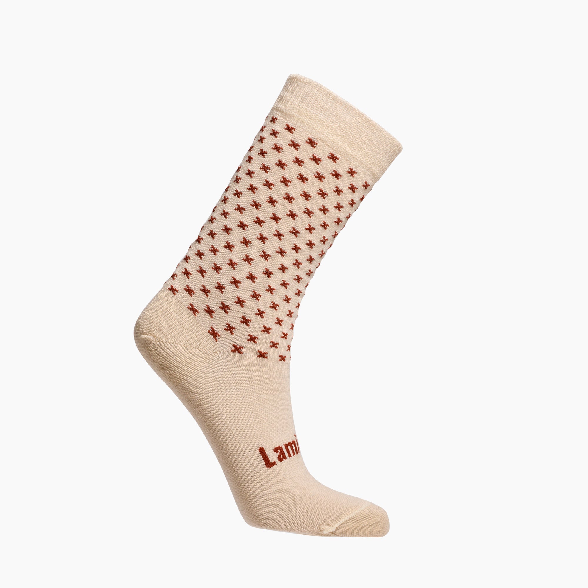 Womens merino wool crew socks oatmeal with rust crosses by Lamington Australia