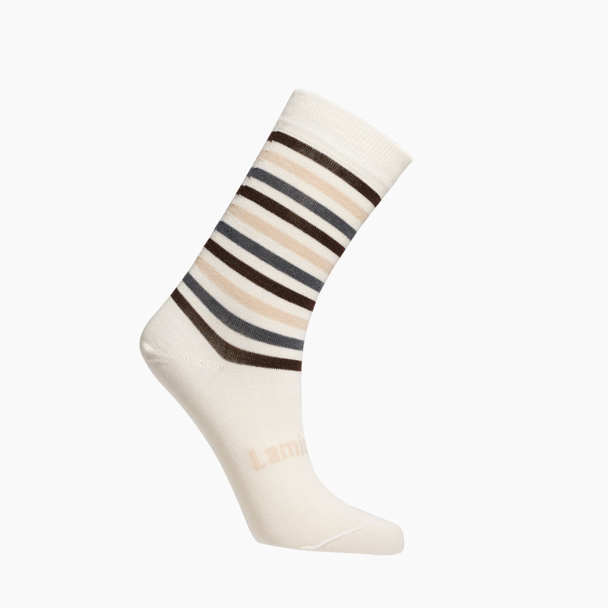 Womens merino wool crew socks cream and brown stripes by Lamington Australia