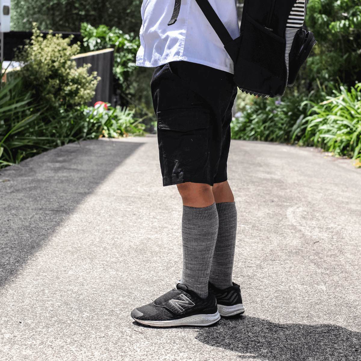 Merino Wool Knee High Socks for Children in Grey, part of the Essential Collection, perfect for school and casual wear.