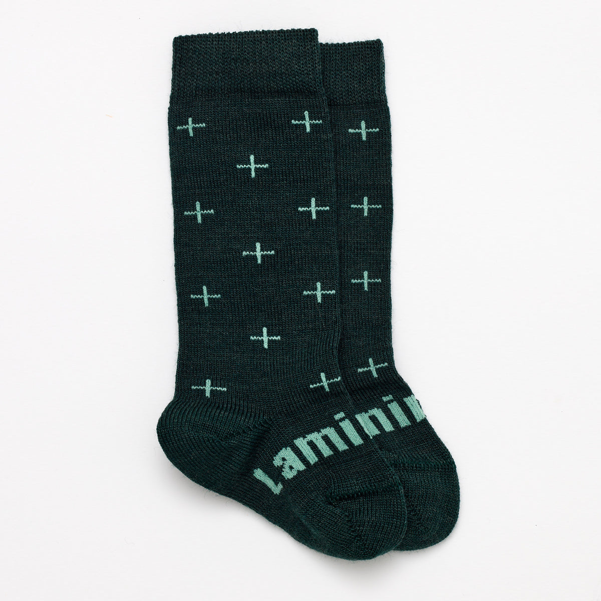 Merino Wool Baby Knee-high socks green with light green crosses by Lamington Australia