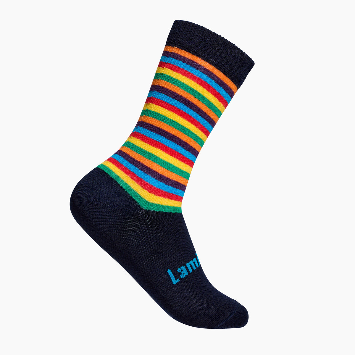 Rainbow striped mens merino wool crew socks by Lamington Australia