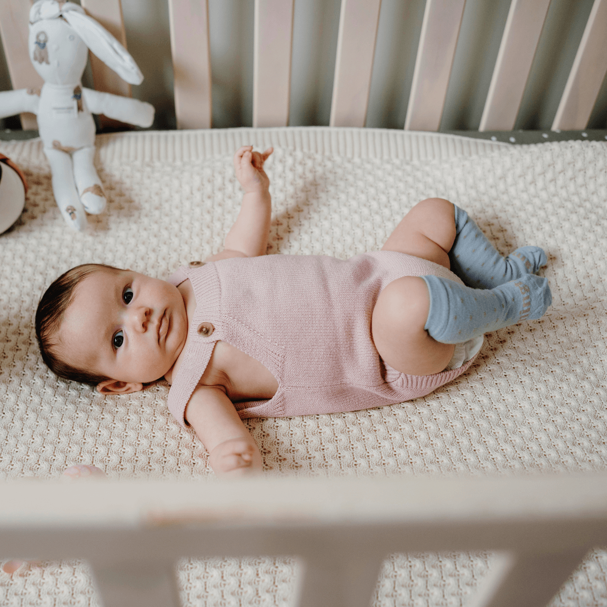 Merino Wool Baby Knee-high socks light blue with lilac spots by Lamington Australia