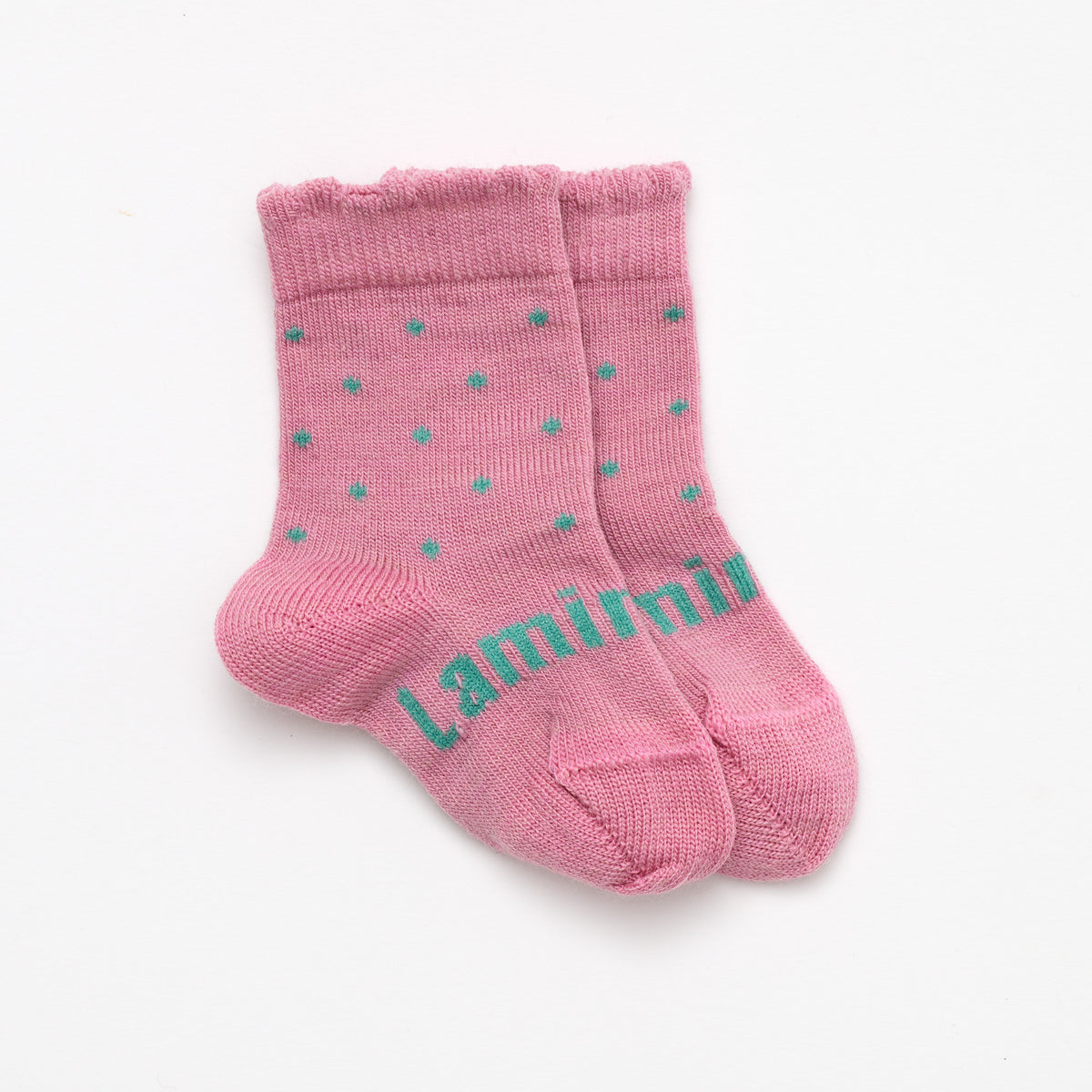 Pink with sage green spots merino wool baby crew socks by Lamington Australia