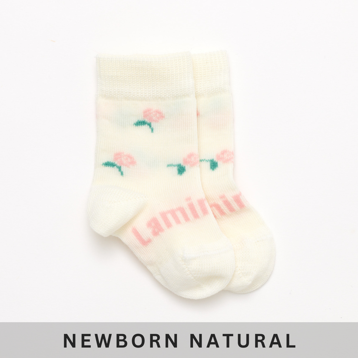 Merino Wool Baby crew socks cream with pink flowers by Lamington Australia