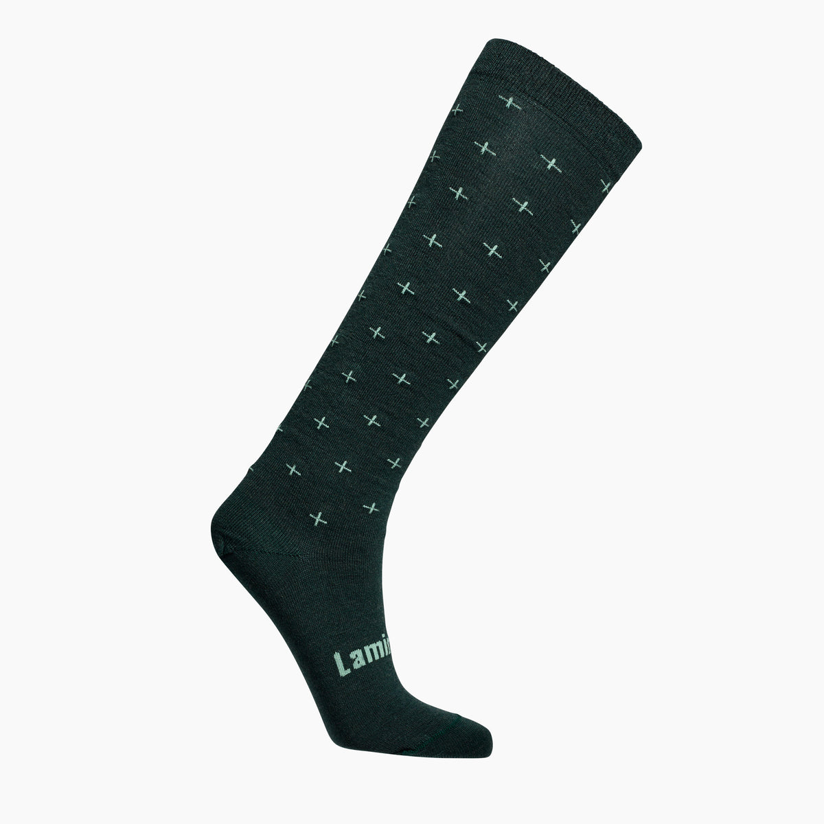 Merino Wool child Knee-high socks dark green with light green crosses by Lamington Australia