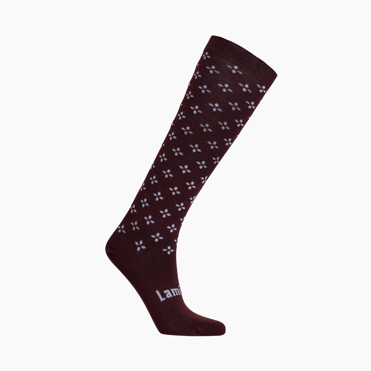 Lamington children's merino knee high socks in fig with lilac cross pattern made in New Zealand.