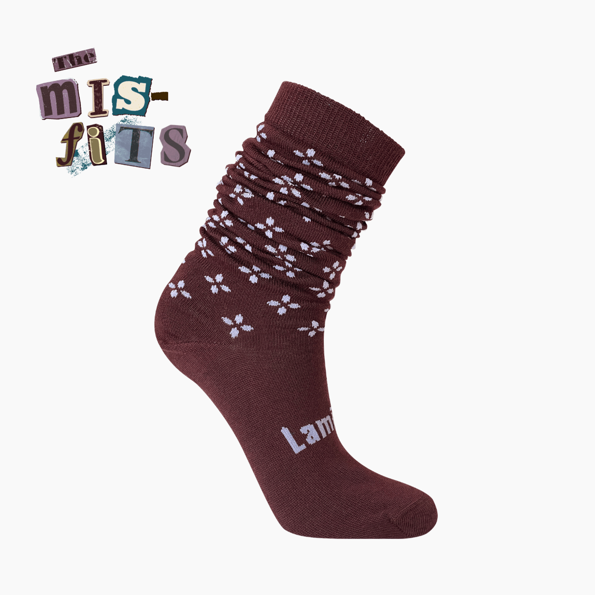 Lamington Merino Wool Socks in maroon with a floral pattern, made in New Zealand.