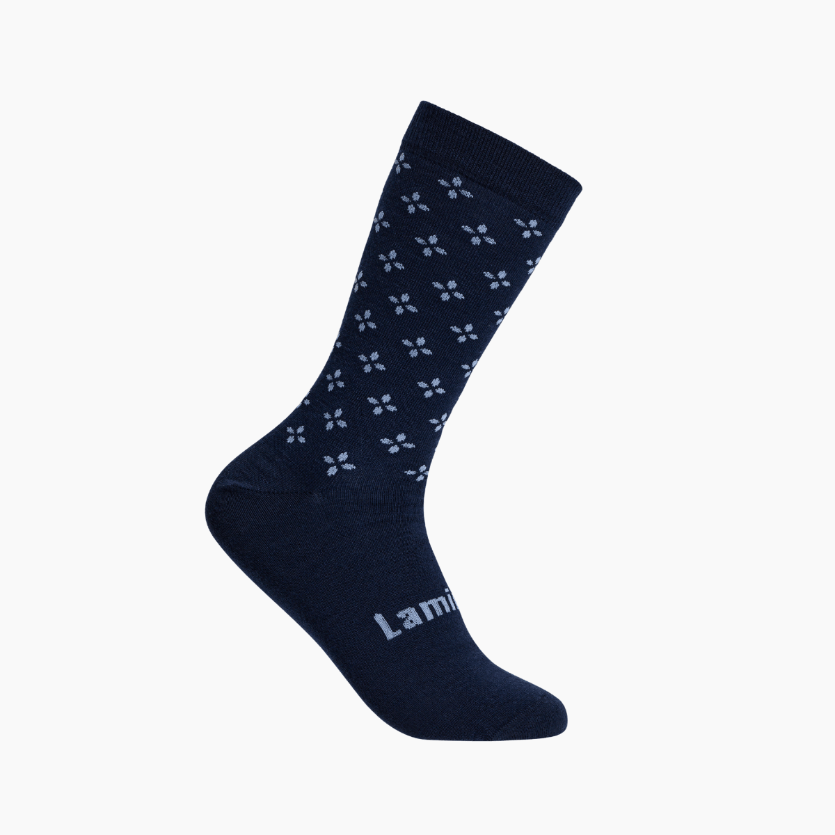 Lamington men's merino crew socks in navy with light blue cross pattern made in New Zealand.