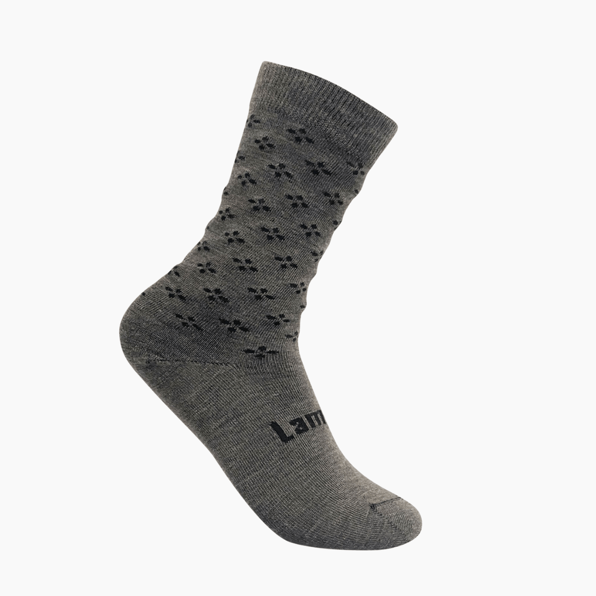 Lamington men's merino crew socks in Tussock mushroom brown and grey with black cross pattern made in New Zealand.