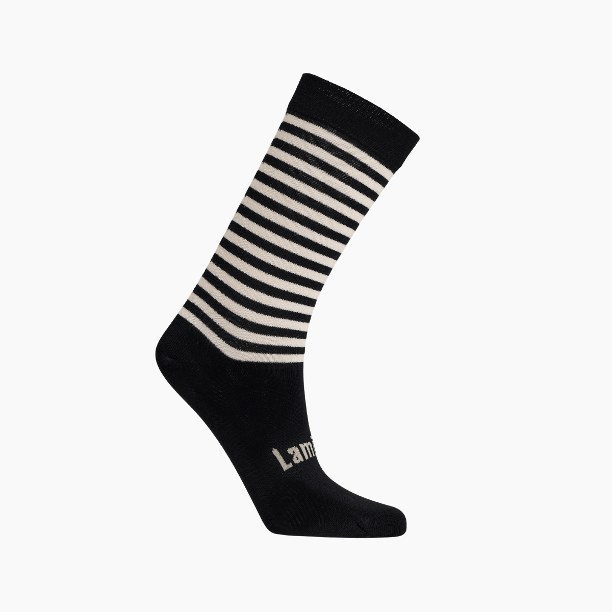 Lamington children's merino crew socks in black with latte stripes made in New Zealand.