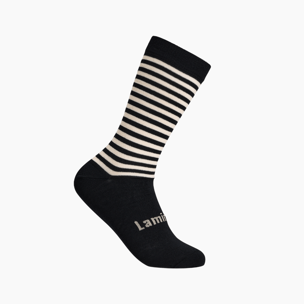 Lamington men's merino crew socks in black with latte stripes made in New Zealand.