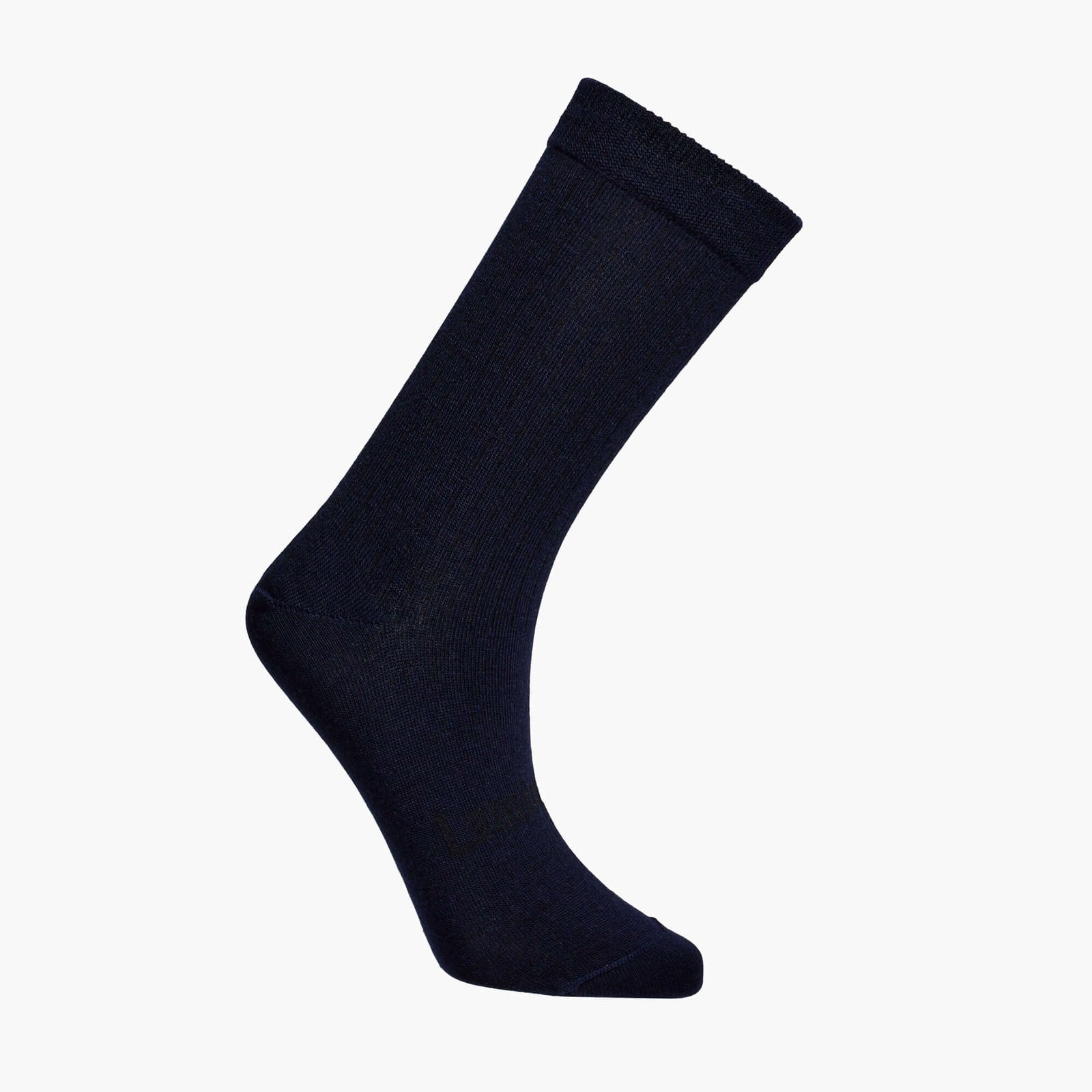 Merino Wool Soft Cuff Crew Socks in navy showcasing a soft cuff and ribbed design, perfect for comfort and style.