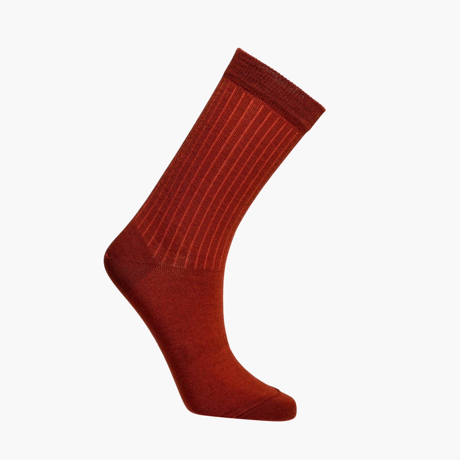 Lamington women's merino crew socks in rust rib knit, made in New Zealand.