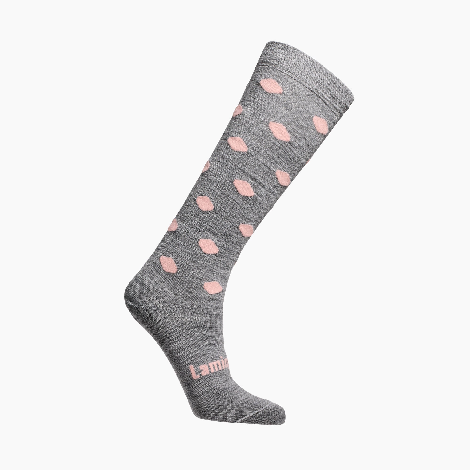 Merino wool knee-high socks grey with pink spots for women AUS