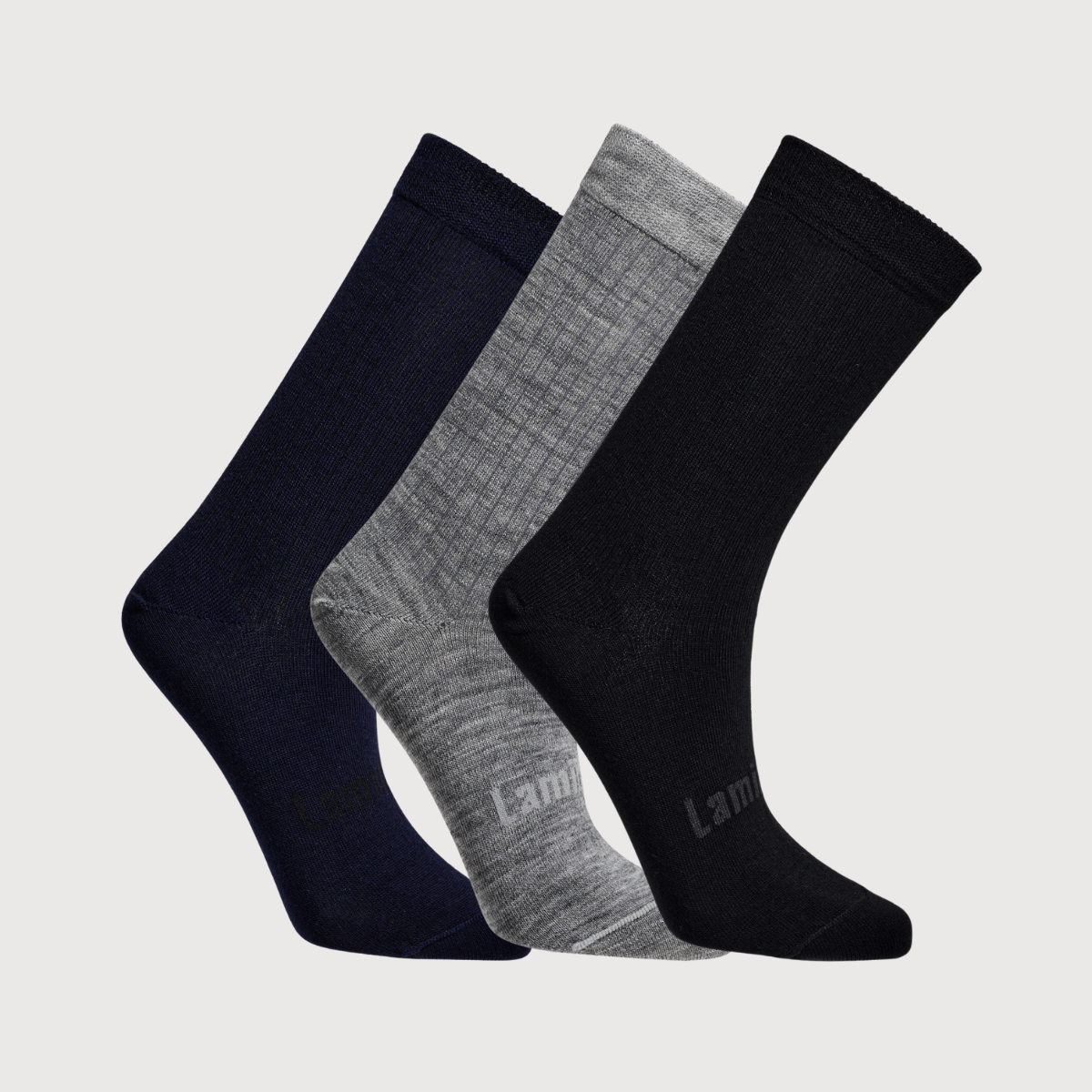 Lamington children's merino crew socks 3 pack in navy, grey and black made in New Zealand.