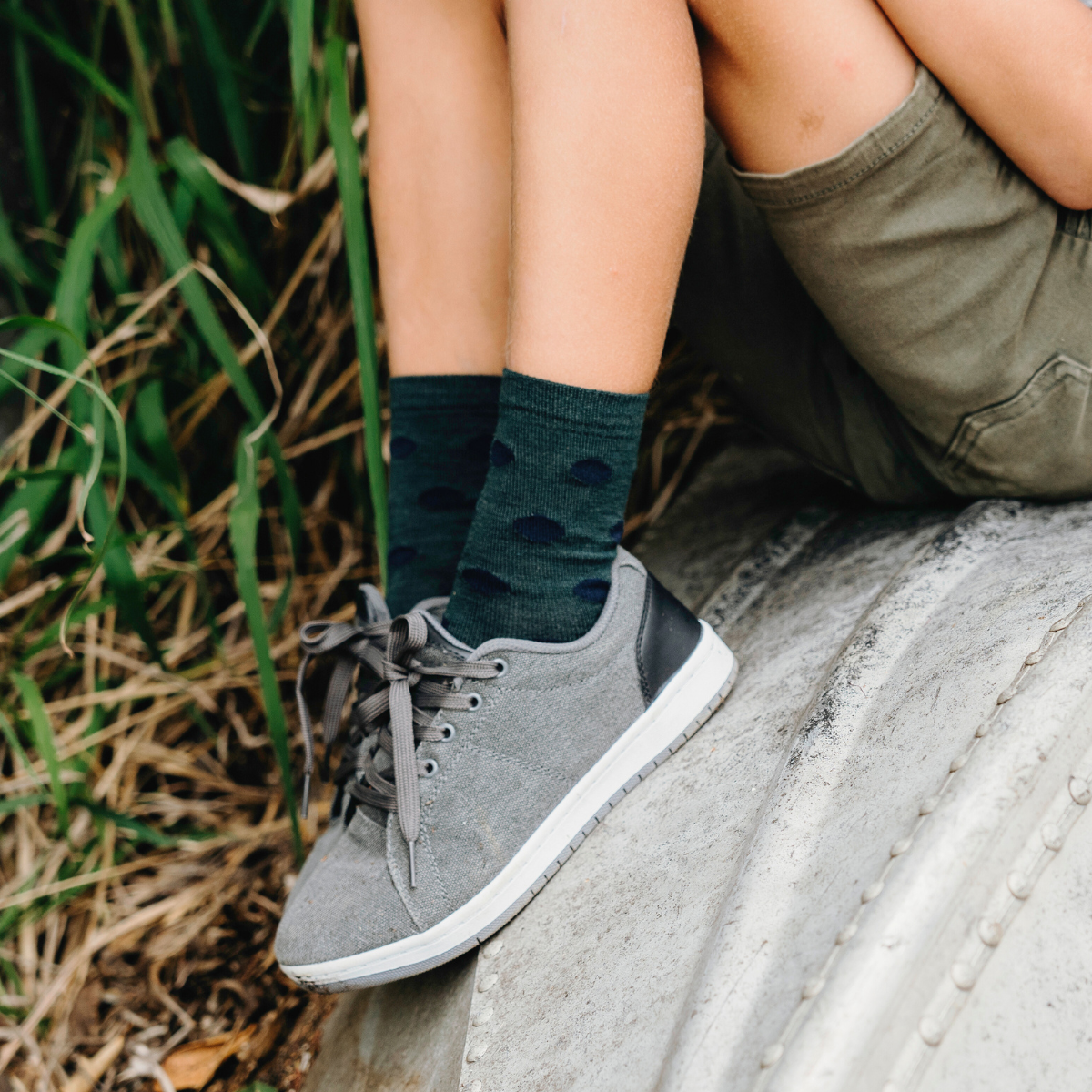 Dark Green with Dark Blue merino wool crew socks for children by Lamington Australia