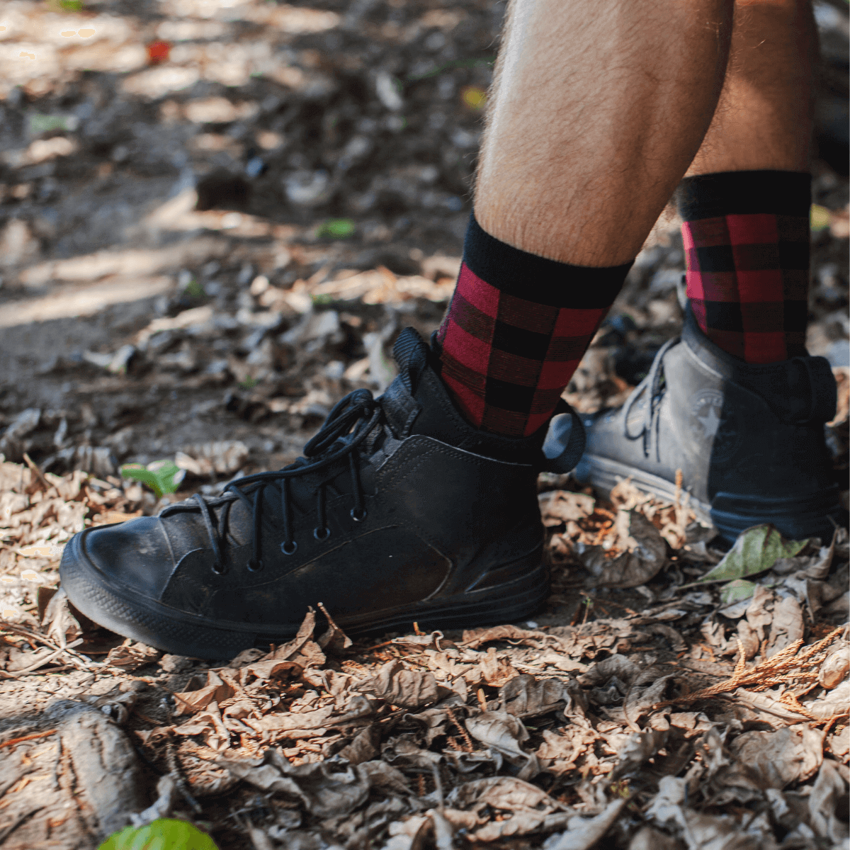man wearing merino wool crew socks 