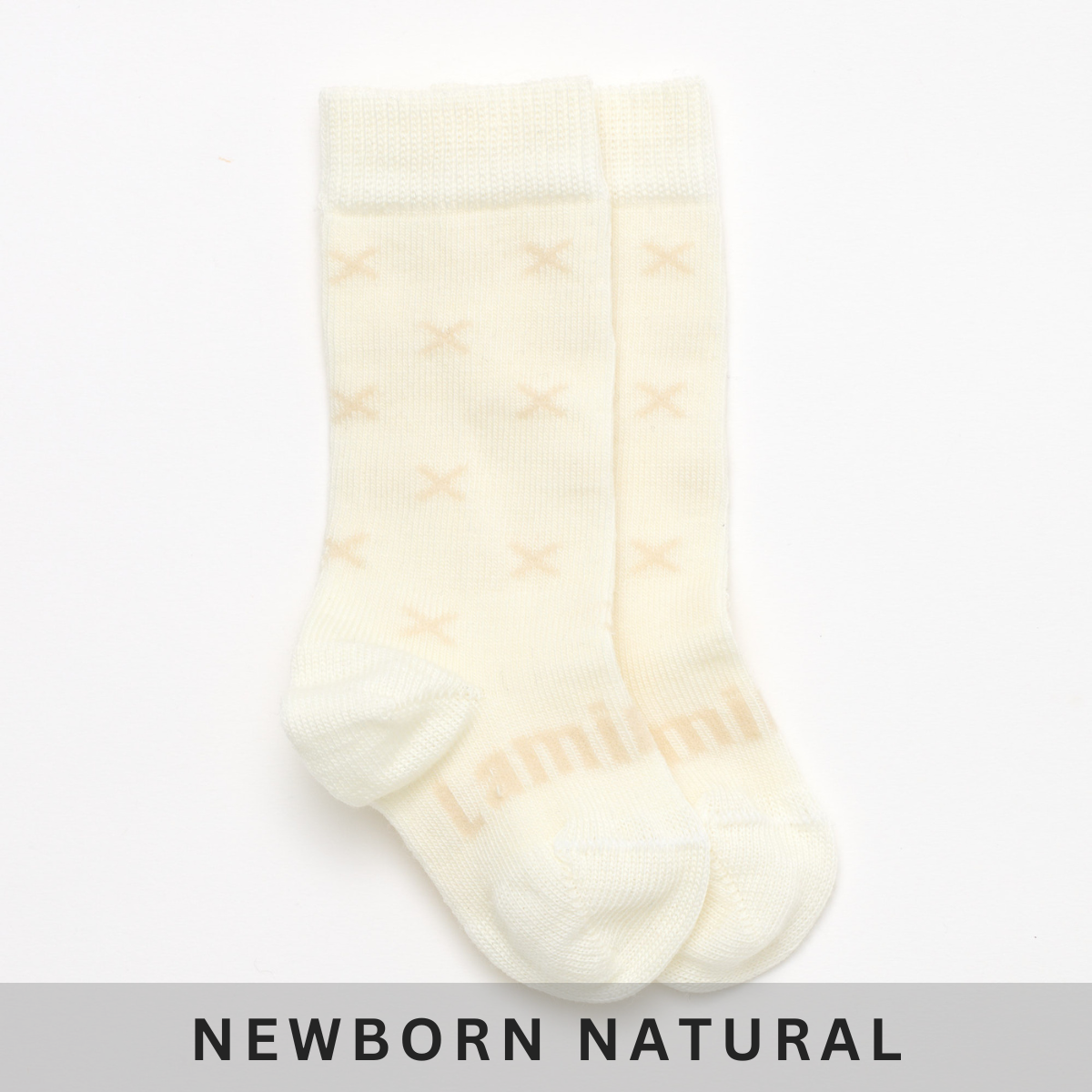 Merino Wool Baby Knee-high socks cream with oatmeal crosses by Lamington Australia