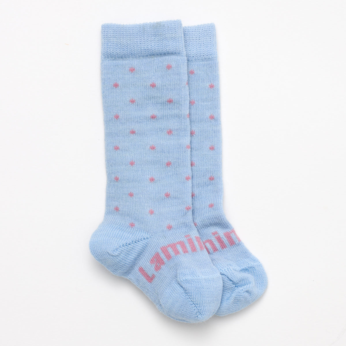 Merino Wool Baby Knee-high socks light blue with lilac spots by Lamington Australia