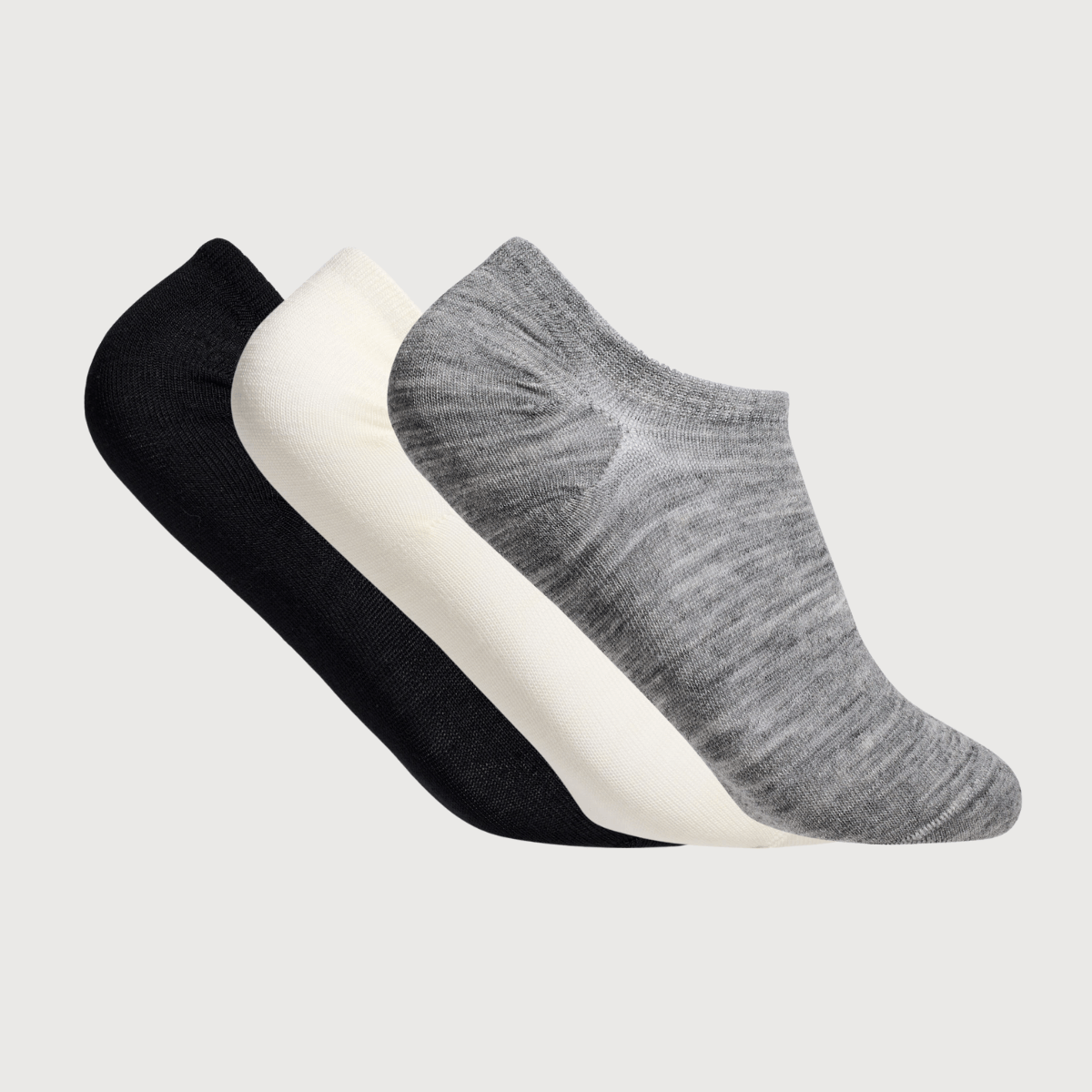 Lamington men's merino sneaker socks 3 pack in natural, black and grey made in New Zealand.