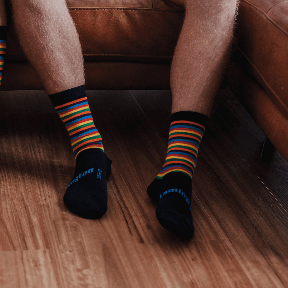 Rainbow striped mens merino wool crew socks by Lamington Australia