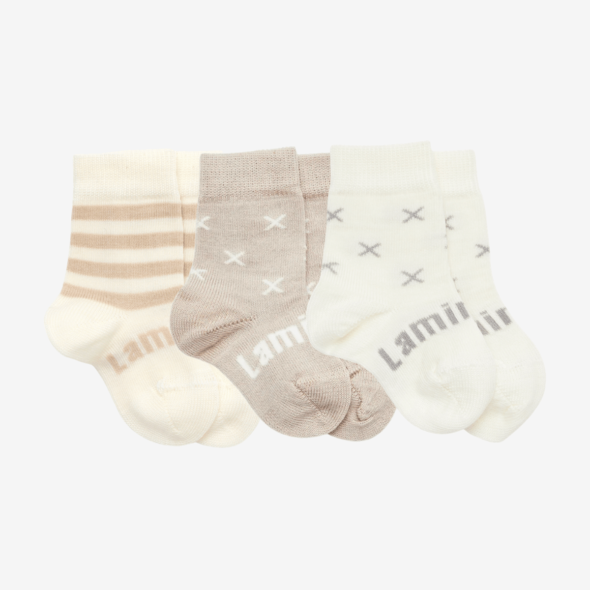 Set of Merino Wool Socks for baby featuring stripes and patterns, ideal for a 3 day use.