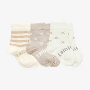 Set of Merino Wool Socks for baby featuring stripes and patterns, ideal for a 3 day use.