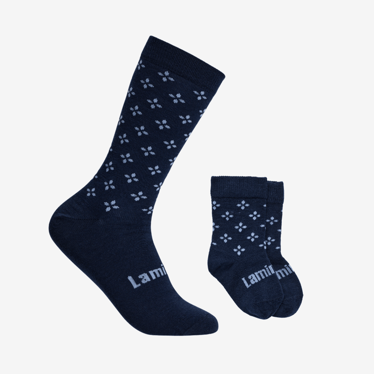 Lamington Daddy and Me gift set with men's and baby merino crew socks in black and white stripes made in New Zealand.