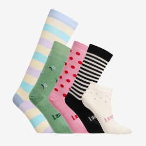 Merino Wool Socks | Child | 5 Day Set featuring colorful crew socks in various designs.