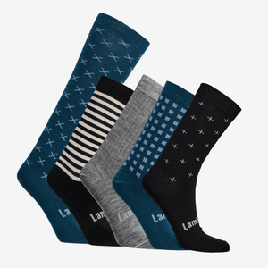 Merino Wool Socks for children, featuring a 5 day set with various soft tone designs and patterns.