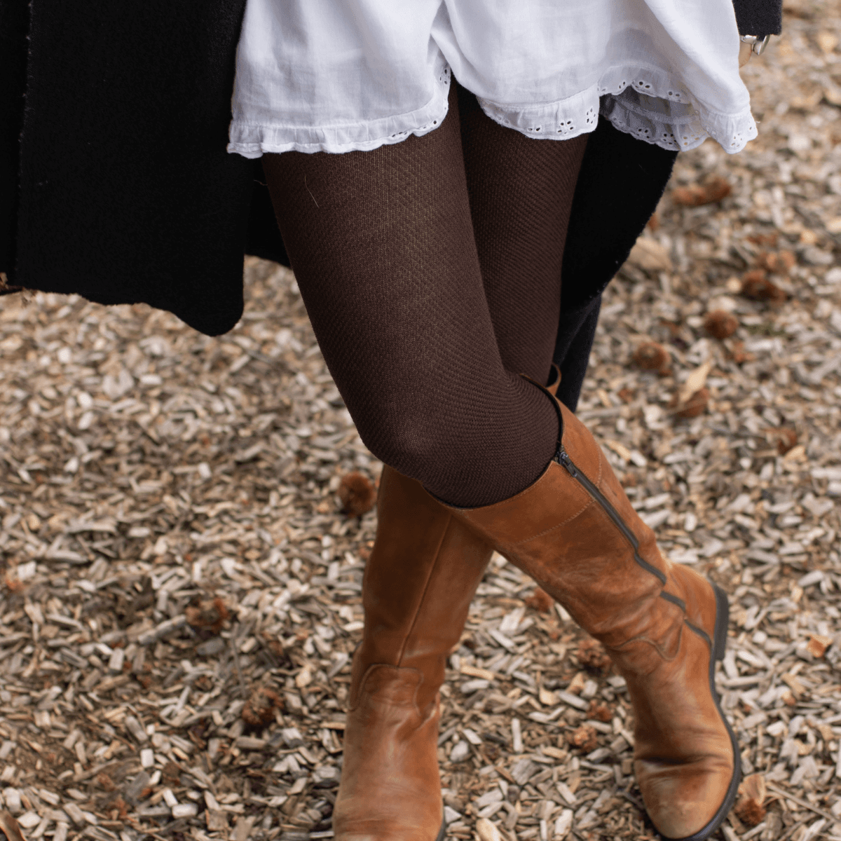 Mosey by Lamington women's merino wool textured knit tights in mocha.